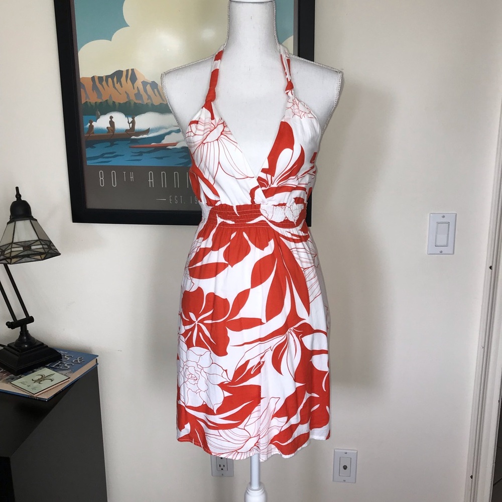 Roxy White and Orange Halter Style Dress
